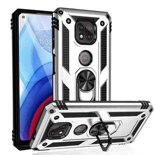 For Motorola Moto G Power (2021) Shockproof TPU + PC Protective Case with 360 Degree Rotating Holder(Silver)