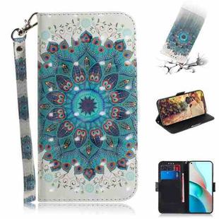For Xiaomi Redmi Note 9T / 9 5G 3D Painted Pattern Magnetic Attraction Horizontal Flip Leather Case with Holder & Card Slot & Wallet & Lanyard(Peacock Wreath)