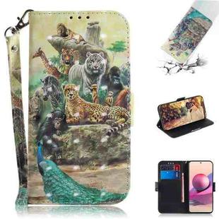 For Xiaomi Redmi Note 10 4G / Note 10S 3D Painted Pattern Magnetic Attraction Horizontal Flip Leather Case with Holder & Card Slot & Wallet & Lanyard(Zoo)