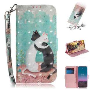 For Nokia 5.4 3D Painted Pattern Magnetic Attraction Horizontal Flip Leather Case with Holder & Card Slot & Wallet & Lanyard(Black White Cat)