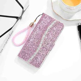 For Xiaomi Redmi Note 9 5G Glitter Powder Horizontal Flip Leather Case with Card Slots & Holder & Lanyard(Pink)