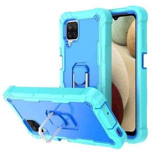 For Samsung Galaxy A12 5G PC + Rubber 3-layers Shockproof Protective Case with Rotating Holder(Mint Green + Blue)