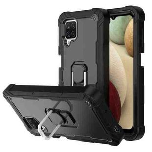 For Samsung Galaxy A12 5G PC + Rubber 3-layers Shockproof Protective Case with Rotating Holder(Black)