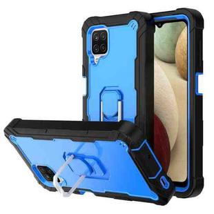 For Samsung Galaxy A12 5G PC + Rubber 3-layers Shockproof Protective Case with Rotating Holder(Black + Blue)