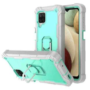 For Samsung Galaxy A12 5G PC + Rubber 3-layers Shockproof Protective Case with Rotating Holder(Grey White + Mint Green)