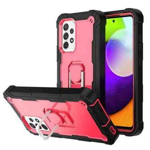 For Samsung Galaxy A52 5G / 4G PC + Rubber 3-layers Shockproof Protective Case with Rotating Holder(Black + Rose Red)