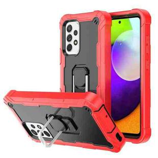 For Samsung Galaxy A52 5G / 4G PC + Rubber 3-layers Shockproof Protective Case with Rotating Holder(Red + Black)