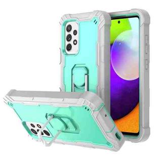 For Samsung Galaxy A52 5G / 4G PC + Rubber 3-layers Shockproof Protective Case with Rotating Holder(Grey White + Mint Green)