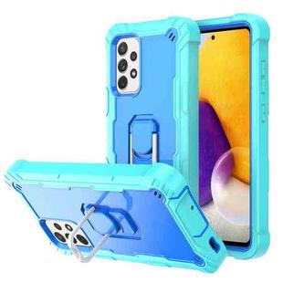 For Samsung Galaxy A72 5G / 4G PC + Rubber 3-layers Shockproof Protective Case with Rotating Holder(Mint Green + Blue)