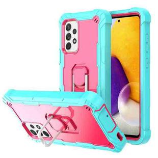 For Samsung Galaxy A72 5G / 4G PC + Rubber 3-layers Shockproof Protective Case with Rotating Holder(Mint Green + Rose Red)