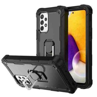 For Samsung Galaxy A72 5G / 4G PC + Rubber 3-layers Shockproof Protective Case with Rotating Holder(Black)