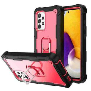 For Samsung Galaxy A72 5G / 4G PC + Rubber 3-layers Shockproof Protective Case with Rotating Holder(Black + Rose Red)