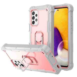 For Samsung Galaxy A72 5G / 4G PC + Rubber 3-layers Shockproof Protective Case with Rotating Holder(Grey White + Rose Gold)