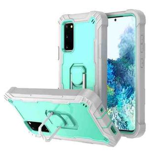 For Samsung Galaxy S20 FE / FE 5G PC + Rubber 3-layers Shockproof Protective Case with Rotating Holder(Grey White + Mint Green)