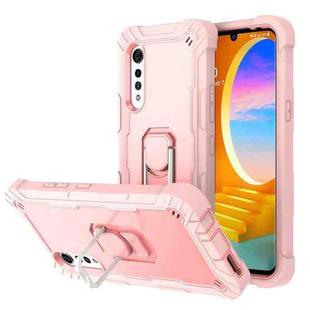For LG Velvet PC + Rubber 3-layers Shockproof Protective Case with Rotating Holder(Rose Gold)