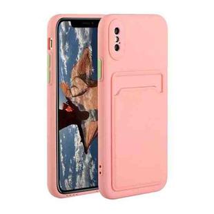 For iPhone X / XS Card Slot Design Shockproof TPU Protective Case(Pink)