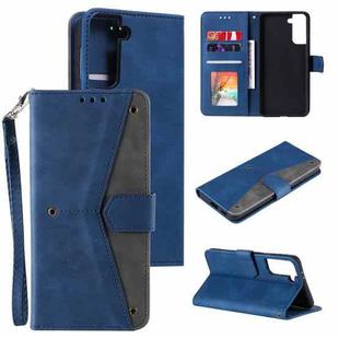 For Samsung Galaxy S21 FE Stitching Calf Texture Horizontal Flip Leather Case with Holder & Card Slots & Wallet(Dark Blue)