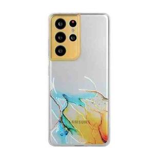 For Samsung Galaxy S21 Ultra 5G Hollow Marble Pattern TPU Precise Hole Protective Case(Yellow)