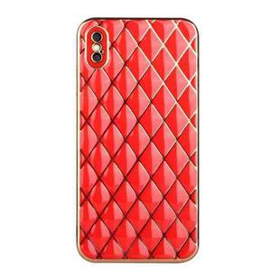 For iPhone X / XS Electroplated Rhombic Pattern Sheepskin TPU Protective Case(Red)