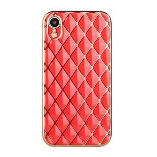 For iPhone XR Electroplated Rhombic Pattern Sheepskin TPU Protective Case(Red)