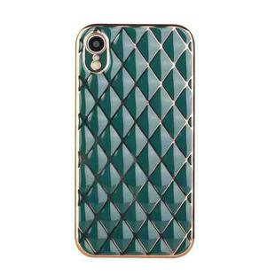 For iPhone XR Electroplated Rhombic Pattern Sheepskin TPU Protective Case(Dark Green)