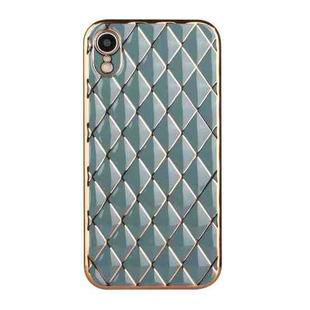 For iPhone XR Electroplated Rhombic Pattern Sheepskin TPU Protective Case(Grey Green)
