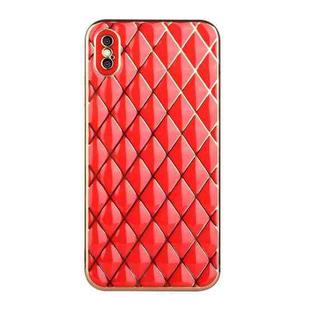 For iPhone XS Max Electroplated Rhombic Pattern Sheepskin TPU Protective Case(Red)