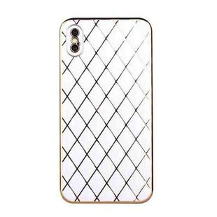 For iPhone XS Max Electroplated Rhombic Pattern Sheepskin TPU Protective Case(White)