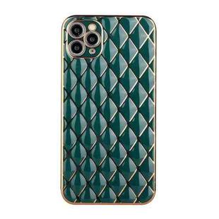 For iPhone 11 Pro Electroplated Rhombic Pattern Sheepskin TPU Protective Case (Dark Green)