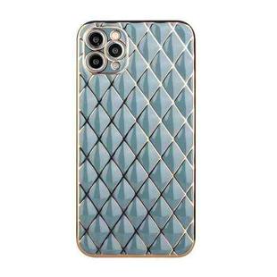 For iPhone 11 Pro Electroplated Rhombic Pattern Sheepskin TPU Protective Case (Grey Green)