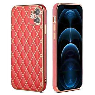 For iPhone 12 Electroplated Rhombic Pattern Sheepskin TPU Protective Case(Red)