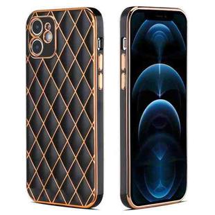 For iPhone 12 Electroplated Rhombic Pattern Sheepskin TPU Protective Case(Black)