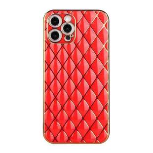 For iPhone 12 Pro Electroplated Rhombic Pattern Sheepskin TPU Protective Case(Red)