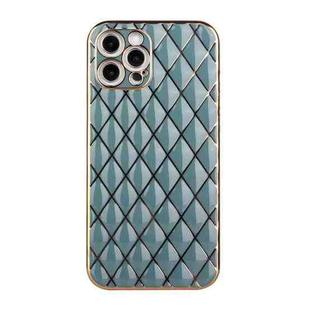For iPhone 12 Pro Electroplated Rhombic Pattern Sheepskin TPU Protective Case(Grey Green)
