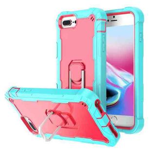 PC + Rubber 3-layers Shockproof Protective Case with Rotating Holder For iPhone 8 Plus / 7 Plus(Mint Green + Rose Red)