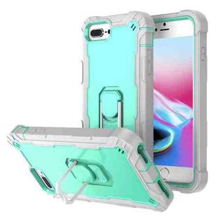 PC + Rubber 3-layers Shockproof Protective Case with Rotating Holder For iPhone 8 Plus / 7 Plus(Grey White + Mint Green)