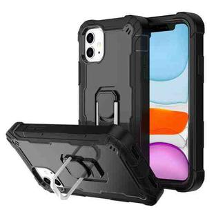 For iPhone 11 PC + Rubber 3-layers Shockproof Protective Case with Rotating Holder (Black)