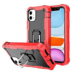 For iPhone 11 PC + Rubber 3-layers Shockproof Protective Case with Rotating Holder (Red + Black)