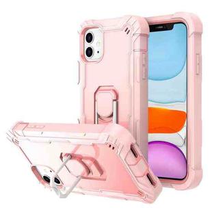 For iPhone 11 PC + Rubber 3-layers Shockproof Protective Case with Rotating Holder (Rose Gold)