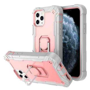For iPhone 11 Pro PC + Rubber 3-layers Shockproof Protective Case with Rotating Holder (Grey White + Rose Gold)
