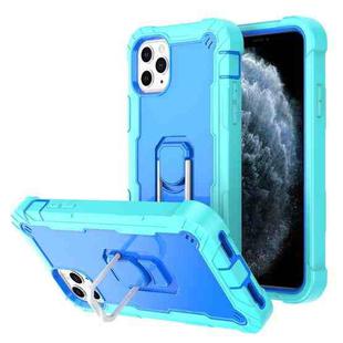 For iPhone 11 Pro Max PC + Rubber 3-layers Shockproof Protective Case with Rotating Holder (Mint Green + Blue)