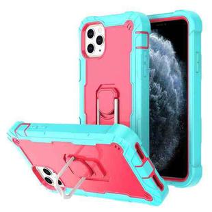 For iPhone 11 Pro Max PC + Rubber 3-layers Shockproof Protective Case with Rotating Holder (Mint Green + Rose Red)