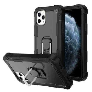 For iPhone 11 Pro Max PC + Rubber 3-layers Shockproof Protective Case with Rotating Holder (Black)