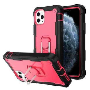 For iPhone 11 Pro Max PC + Rubber 3-layers Shockproof Protective Case with Rotating Holder (Black + Rose Red)