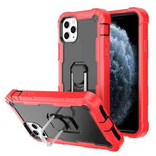 For iPhone 11 Pro Max PC + Rubber 3-layers Shockproof Protective Case with Rotating Holder (Red + Black)