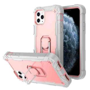 For iPhone 11 Pro Max PC + Rubber 3-layers Shockproof Protective Case with Rotating Holder (Grey White + Rose Gold)