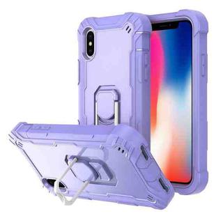 For iPhone X / XS PC + Rubber 3-layers Shockproof Protective Case with Rotating Holder(Purple)