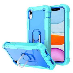 For iPhone XR PC + Rubber 3-layers Shockproof Protective Case with Rotating Holder(Mint Green + Blue)