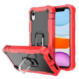 For iPhone XR PC + Rubber 3-layers Shockproof Protective Case with Rotating Holder(Red + Black)