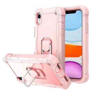 For iPhone XR PC + Rubber 3-layers Shockproof Protective Case with Rotating Holder(Rose Gold)